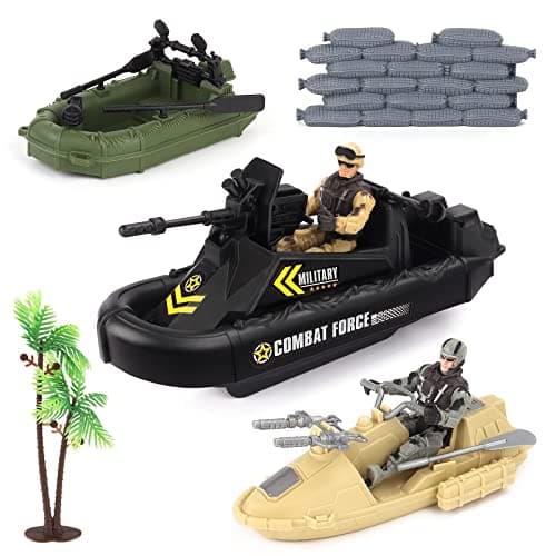 deAO Military Vehicles Set Combat Boat Toy with 2 Army Men Figures Batter Boat and Other Weapon Gear Accessories Great Gift for 35 Boys