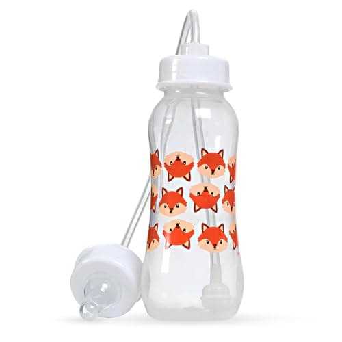 HandsFree Baby Bottle AntiColic Nursing System 9 oz Baby Bottle with Fast Flow NippleTeat 3m with Tube Straw Feeding System for Toddler 1 Pack Fox
