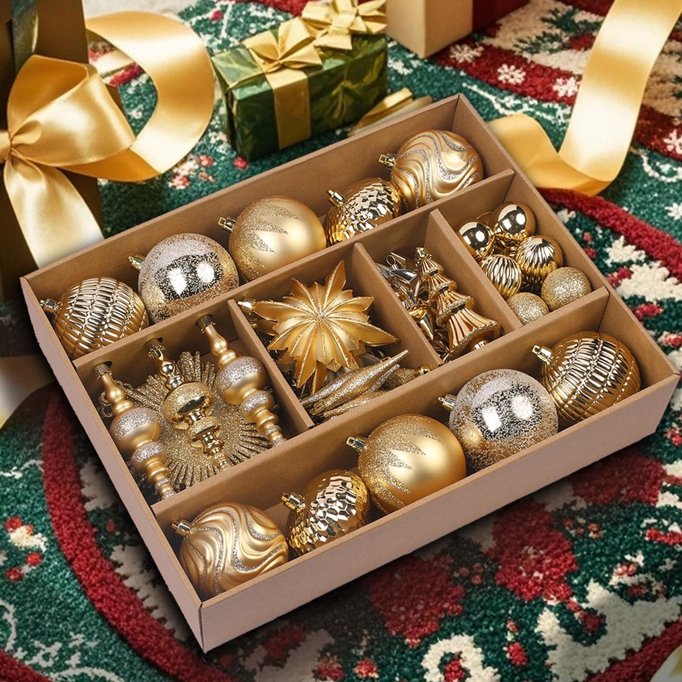 SHareconn 80pcs Christmas Balls Ornaments Set Contemporary Light Luxury Gift Set Shatterproof Plastic Decor for Xmas Tree Holiday Wedding Party Decorations with Hanging Strings Dark and Light Gold