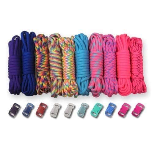 Paracord Planet 550lb Type III Paracord Combo Crafting Kits with Buckles – 100 ft
