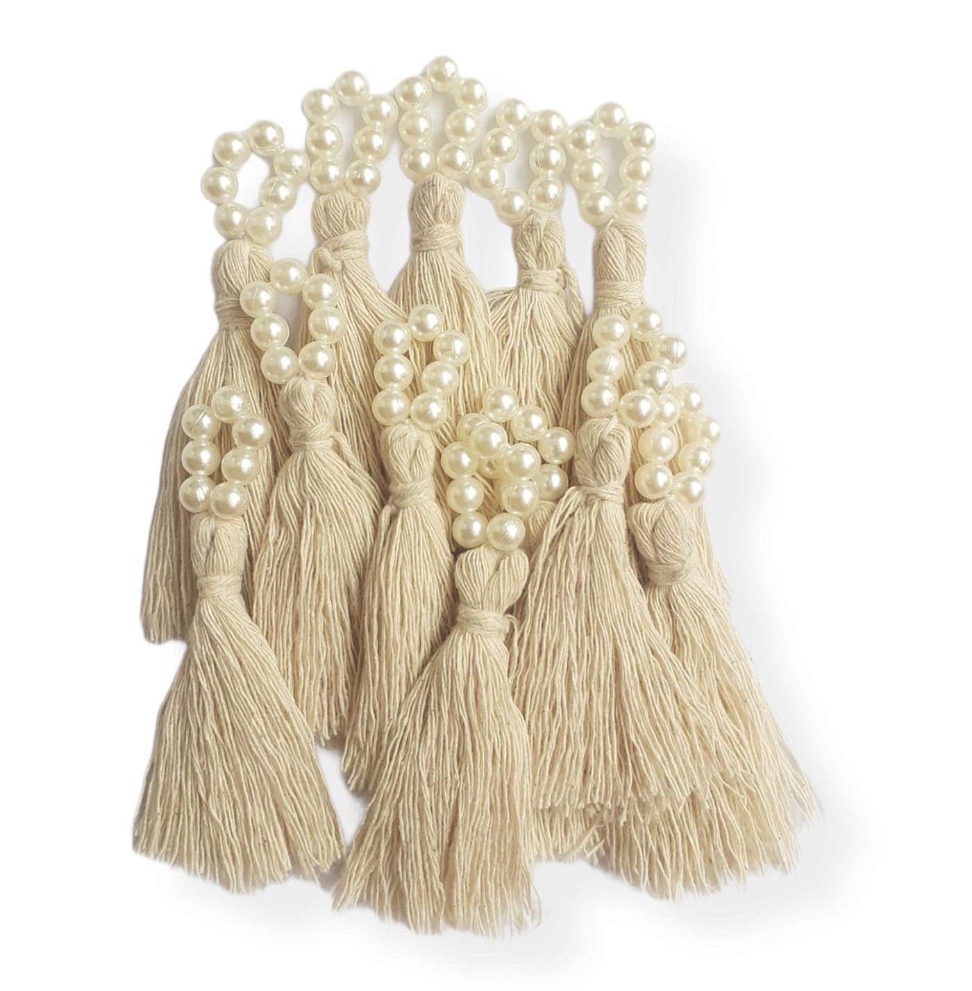 Zippy Flora Handmade Mini Cotton Tassels with Pearl Embellishments – Pack of 10 | Elegant Off-White Decorative Tassels for Saree, Blouse, Dupatta, Lehenga Borders, Home Décor & DIY Craft Projects