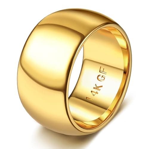 Florideco 12MM 14K Gold Filled Ring for Women Men Thick Thin Pinky Thumb Ring Wedding Band Non Tarnish Plain Domed Size 8