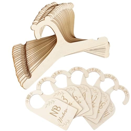 Ovveroche 20 PCS Wooden Baby Clothes Hangers with 7 PCS Baby Closet Dividers Cute Toddler Infant Children Kids Clothes Hangers for Kids Coats Pants and Jackets