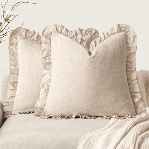 Foindtower Set of 2 Decorative Soild Fringe Ruffle Throw Pillow Covers Soft Boho Farmhouse Cushion Cover Cozy Accent Retro Pillowcase for Couch Sofa Bed Living Room Home Decor2020 InchNatural Beige