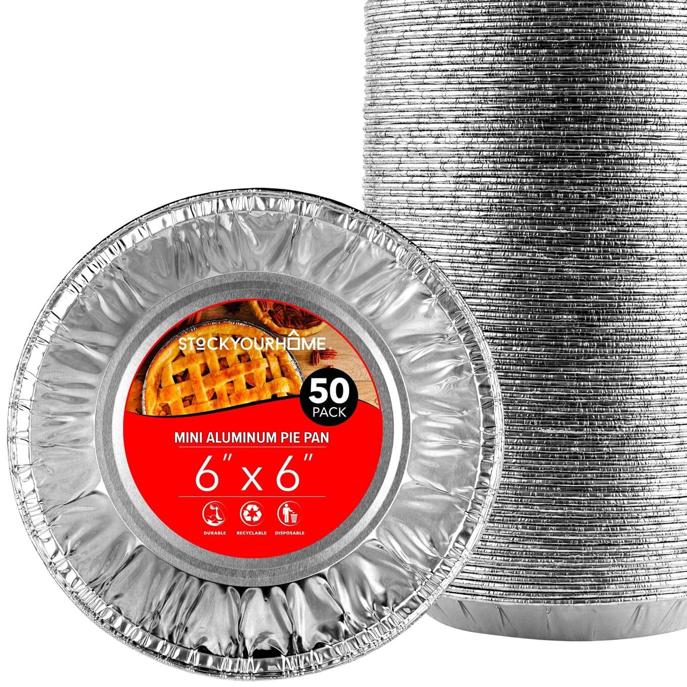 Stock Your Home 6 Inch Aluminum Foil Pie Pans 50 Count Disposable Recyclable Mini Tins for Bakeries Cafes Restaurants Durable Pans for Baking Fruit Tarts and Quiche