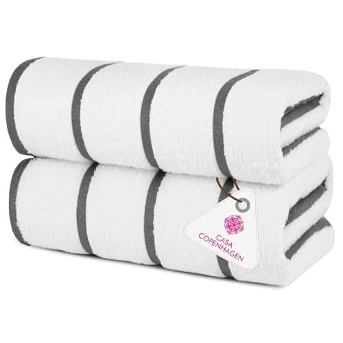 Casa Copenhagen Pack of 2 Cabana Pool XL Towels for Bath Cotton Rough and Tough Use,70 x 140 cm Colour : White Grey Stripe