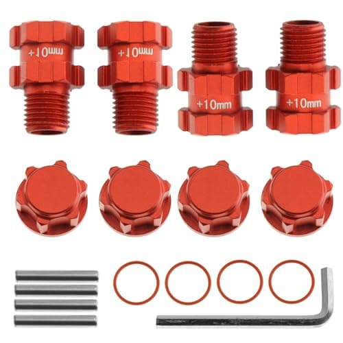RC Wheel Hex 10mm Extended Wheel Hub Drive 14mm to 17mm with Antidust Cap Nuts 17mm Alum for Arrma Senton Granite Big Rock Vorteks 3S Senton Granite Mega550 Infraction Mega570 Upgrade Parts Red