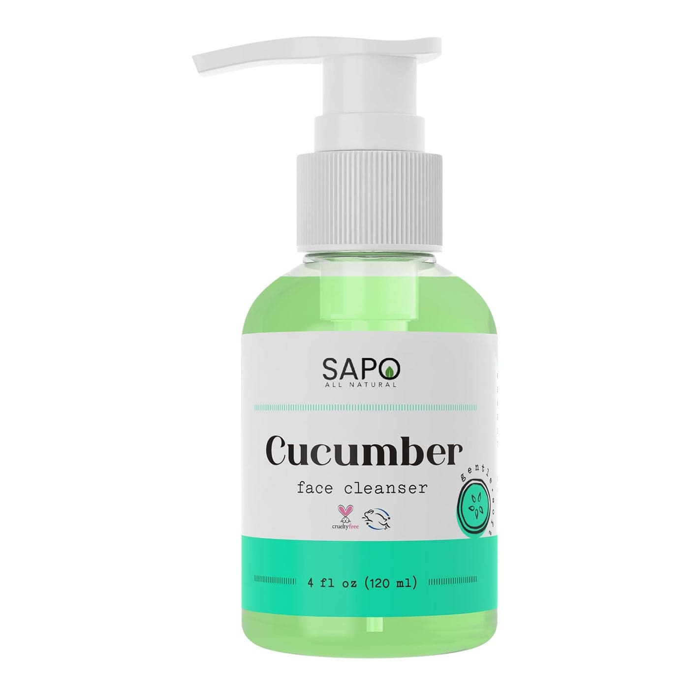 Sapo All Natural Cucumber Face Cleanser Daily Gentle Gel Wash with Aloe Coconut Oil Neem Vitamin C Soothing Brightening Hydrating Vegan for Dry Sensitive Oily or Acne Prone Skin 4 oz