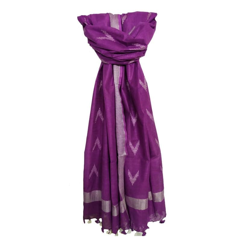 SheenKraft | Women's Handloom Linen Cotton Blend Bhagalpuri Ikkat Dupatta with Zari Designed Free Size_Color Variation (12010 Electric_Purple)
