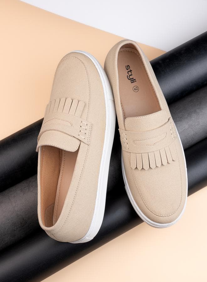 Suede Look Fringe Detail Casual Shoes