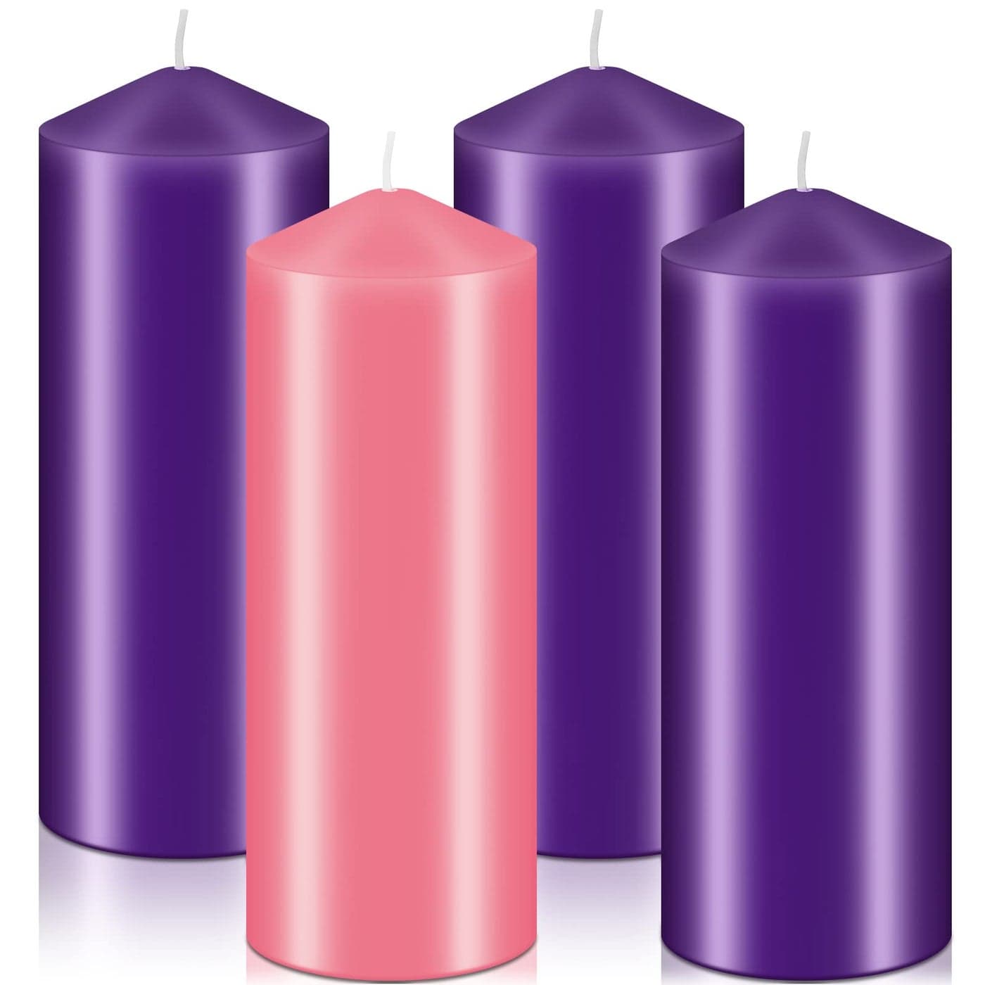 Amylove 4 Pcs Christmas Advent Pillar Candle Unscented Dome Top Pink Purple Church Candles for Holiday Gifting 3 x 8 InchPurplePink