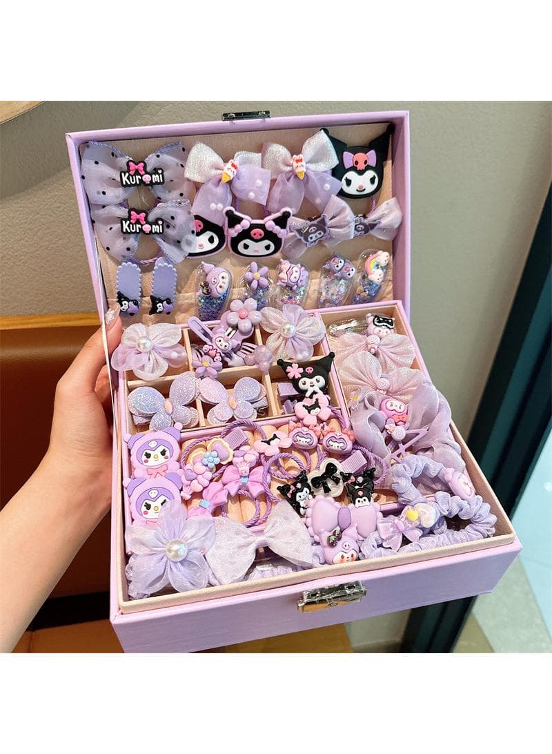 Kuromi High Beauty Princess Children's Hair Accessories Set Gift Box Girl's Headrope Rubber Band Baby's Birthday Gift Hairpin Jewelry Box 51pcs