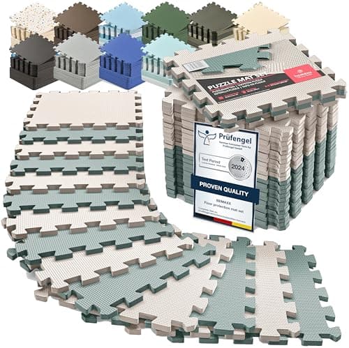 bemaxx Gym Mats Set - 18 pcs EVA Interlocking Foam Floor Tiles (12.6"x12.6"x0.4") 18sqft Protective Gym Flooring Sports Home Workout Exercise Mats Puzzle Garage Fitness Play-Room Garage Pool Treadmill