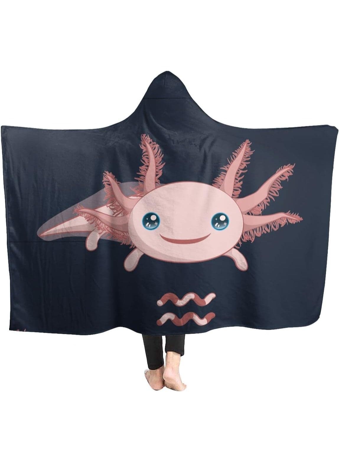 Axolotl Hooded Blanket Soft and Lightweight Flannel Throw Suitable for Use in Bed, Living Room and Travel 60"x50" for Teens