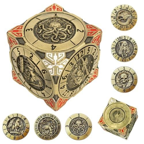 DND Spinner Dice 7in1 Metal Dice Set with 3D Relief Dragon Design Unique Spinner Design for Dungeons Dragons Fantasy RPG Polyhedral Dice Set for DD Players DM Ancient Bronze