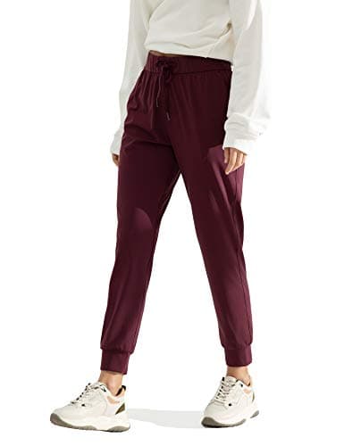 AJISAI Women's Joggers Pants Drawstring Running Sweatpants with Pockets Lounge Wear (Medium, Sangria)