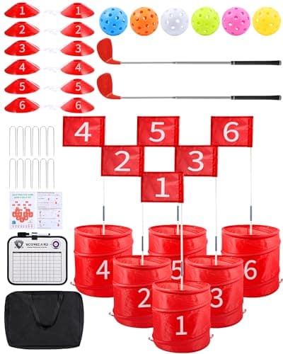 HOTWIND Backyard Golf Game with 2 Clubs Portable 6 Hole Backyard Golf Course for Indoor Outdoor Play Backyard Lawn Beach Golf Practice Game Gifts for Family and Adults