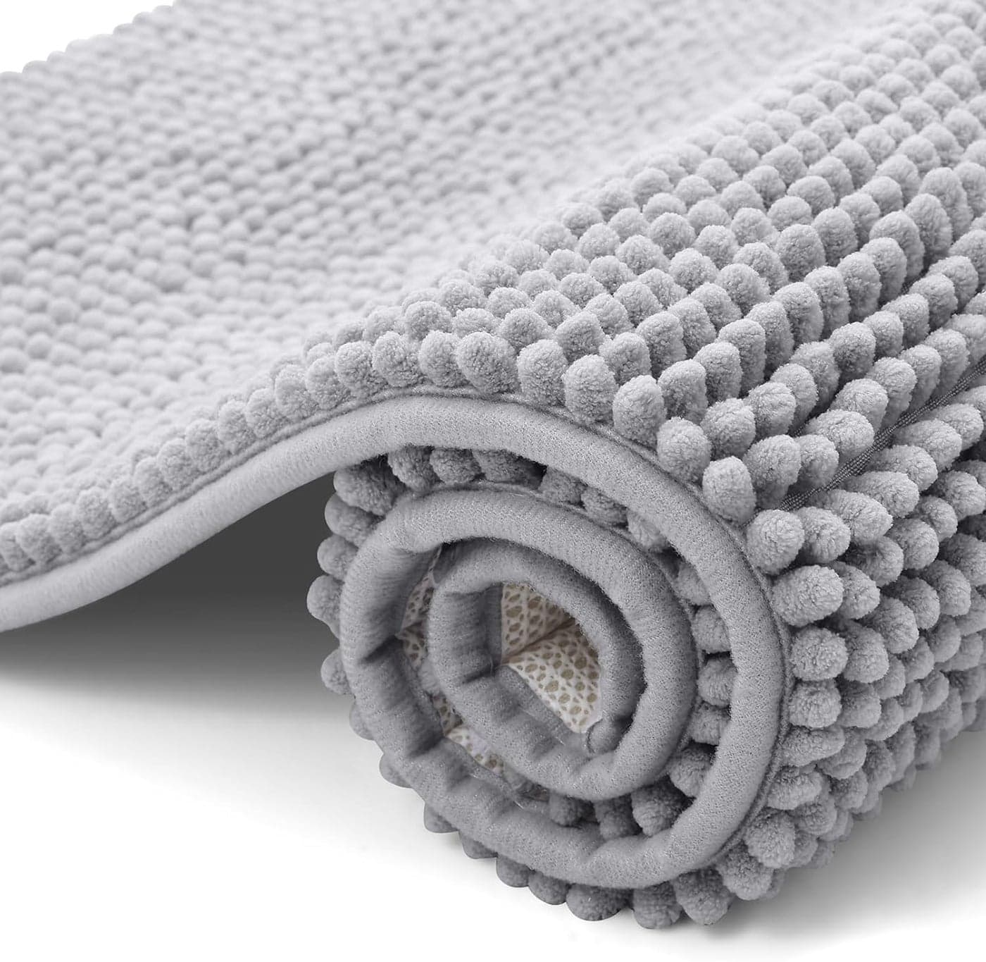 smiry Non Slip Chenille Bath Mat Extra Soft Bathroom Mat Super Absorbent Fluffy Bath Mats for Bathroom MachineWashable Quick Dry Bath Rug Foot Mat 40 x 60 cm Grey