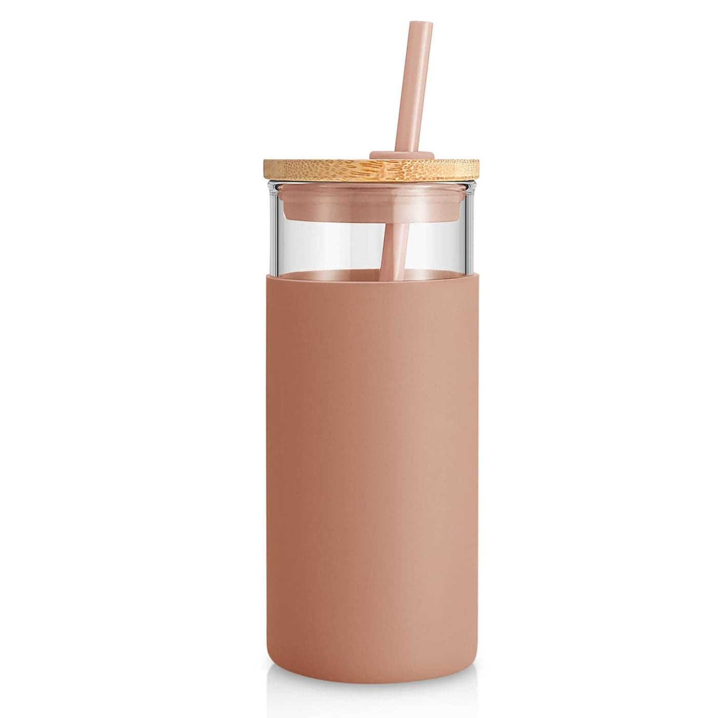 Tronco 20 oz Glass Tumbler with Lid and Straw Reusable Iced Coffee Cup with Silicone Sleeve Bamboo Lid Smoothie Cup for Home Office for Father Men Day Gift from Wife Daughter Son Coffee