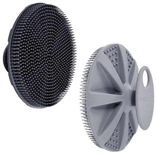 INNERNEED FoodGrade Soft Silicone Body Scrubber Shower Brush Handheld Cleansing Skin Brush Gentle Exfoliating and Lather Well BlackGray