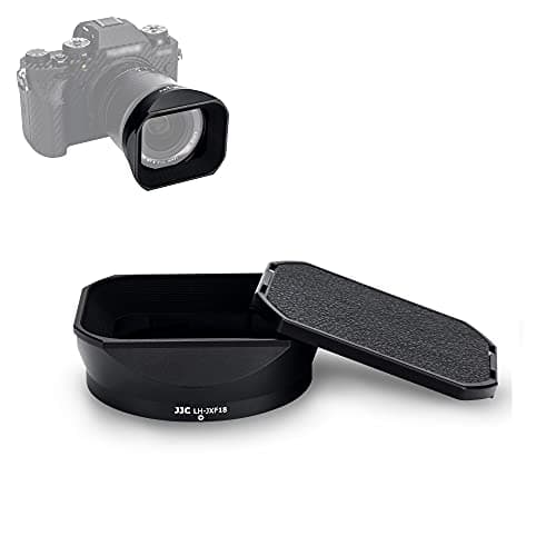 JJC Metal Square Lens Hood for Fujifilm Fuji Fujinon XF 18mm f/1.4 R LM WR Lens Replaces Fujifilm LH-XF18 Lens Hood with a Hood Cap on Camera X-T5 X-T4 X-T3 X-T30 II X-T20 X-S20 X-S10 X-H2S X-H2
