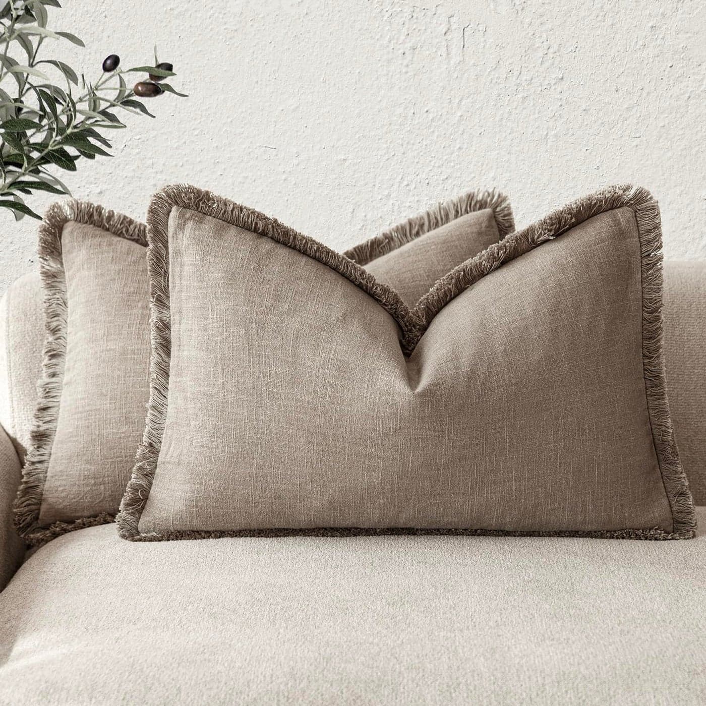 Foindtower Set of 2 Decorative Linen Fringe Lumbar Throw Pillow Covers Boho Farmhouse Cushion Cover with Tassels Soft Accent Pillowcase for Couch Sofa Bed Living Room Home Decor1220 InchBrown Tan