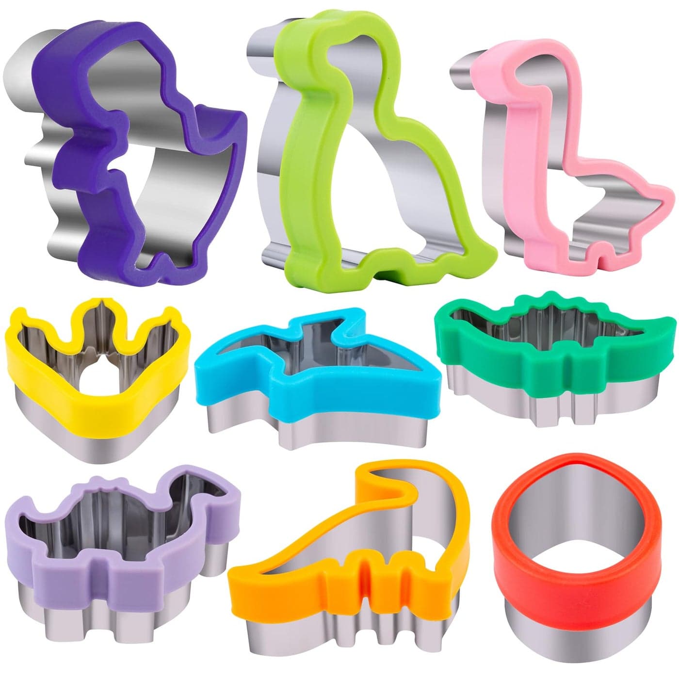 Dinosaur Cookie Cutters 9 Set Nifogo Stainless Steel Shaped Cookie Candy Food Cutters Molds for DIY Kitchen Baking Kids Dinosaur Theme Birthday Party