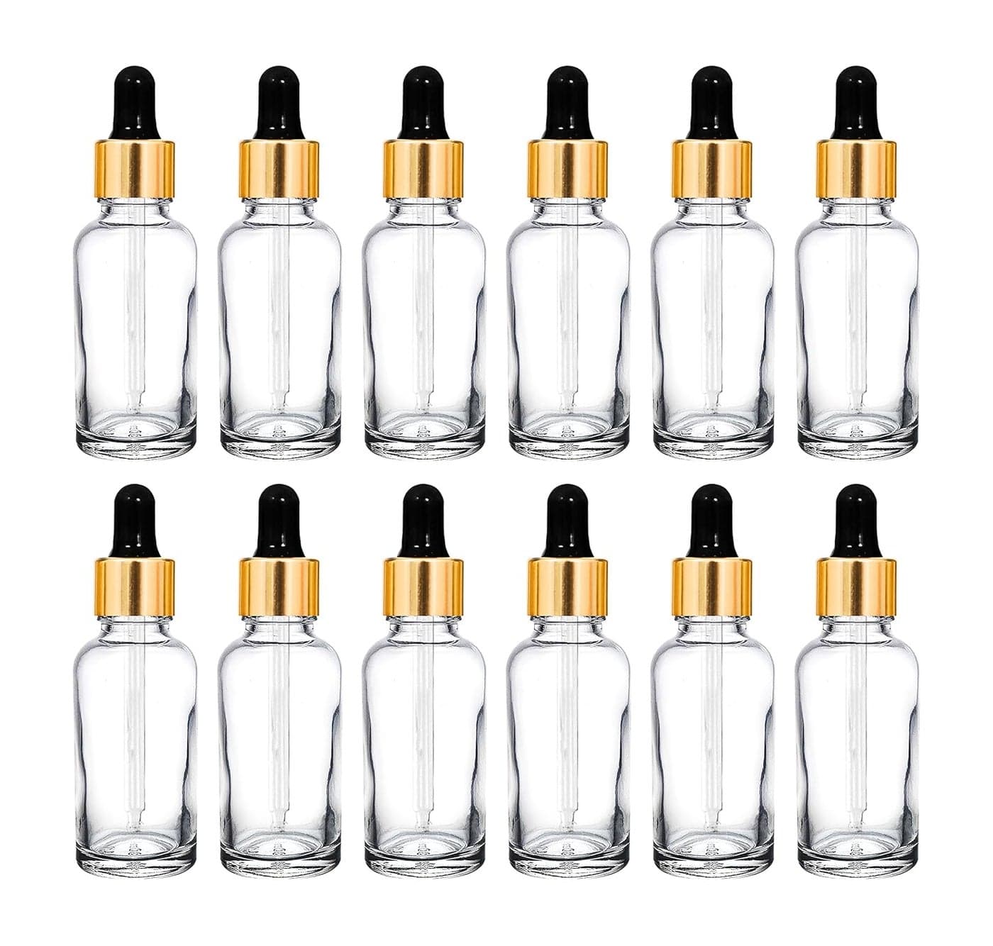 nsb herbals 30 ML ClearTransparent Round Empty Glass Bottle Glass Dropper Gold Ring Silcon Black Teat Refillable Leak Proof For Essential Oils Perfumes Pack of 24