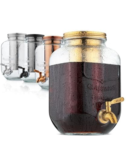 BTaT- 1 Gallon Cold Brew Coffee Maker, Thick Glass Pitcher with Stainless Steel Filter, Lid & Spigot, Iced Coffee & Sun Tea Brewer, Large Mason Jar Cold Brew Container, Fast Iced Tea Maker for Fridge