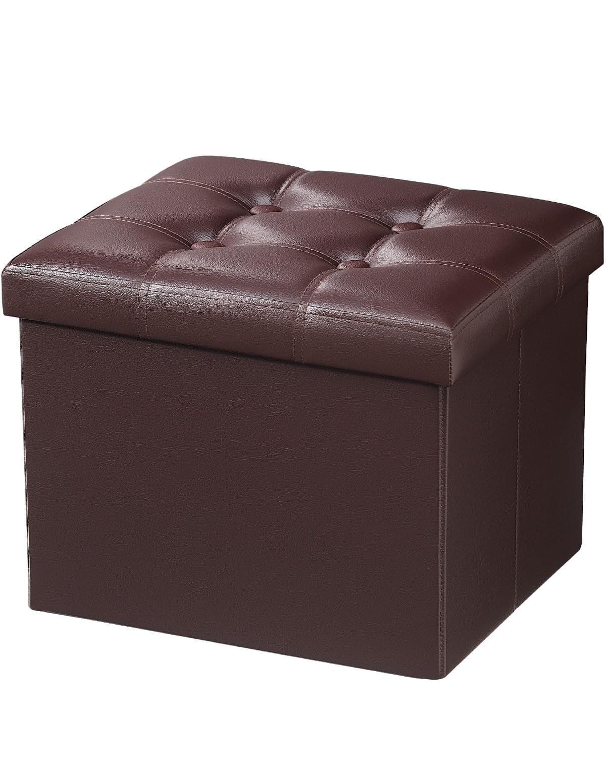 AmasSmile Storage Ottoman Folding Foot Rest Stool Leather Footstool Bench Short Ottoman Stool Storage Foot Rest Store Books Brown 13 D x 17 W x 13 H