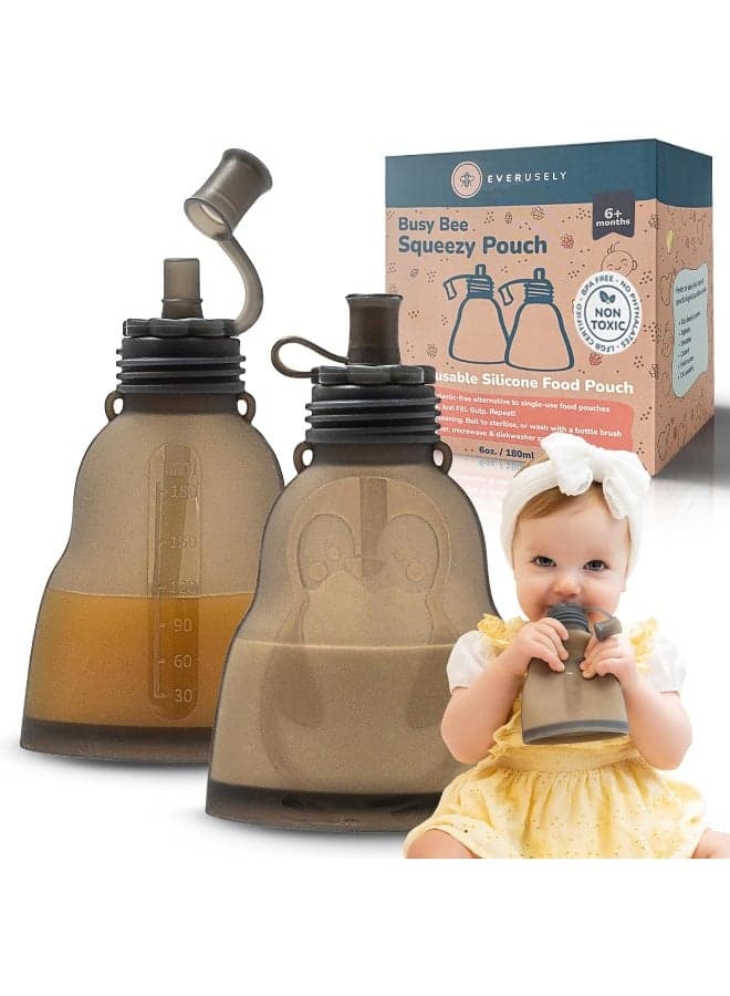 Everusely Reusable Baby Food Pouches for Toddlers - 2 Pack, 6 oz/180 ml, Slate