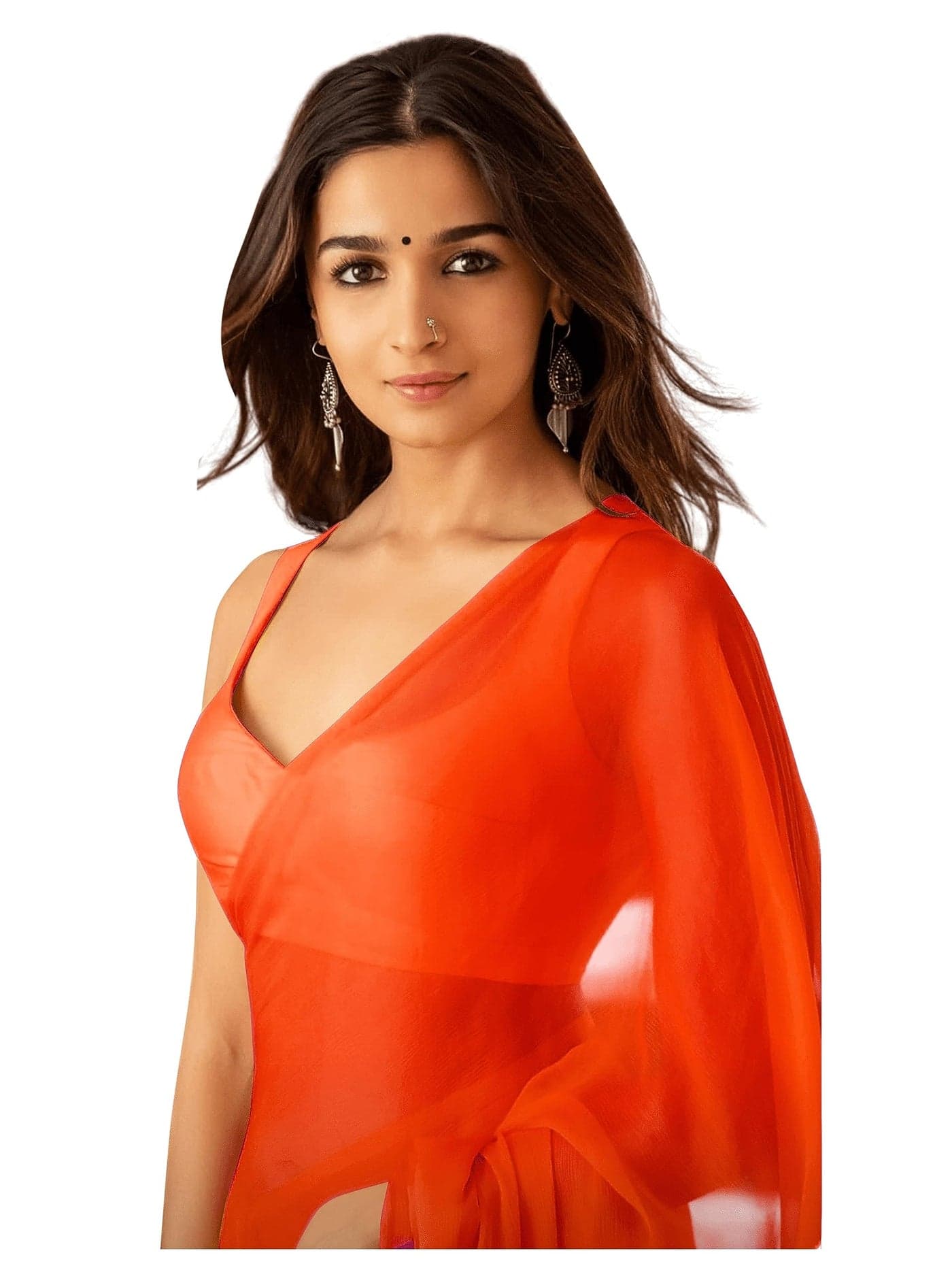StyleScope Women's Plain Pure Georgette Saree With Unstitched Blouse Piece (Rocky Rani Kesari_Kesari_Free Size)