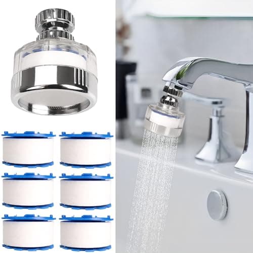 Dexspoeny 7Pcs Sink Water Filter with Filter Elements Set, Universal Sink Faucet Filter 360°Rotating, Sink Faucet Filter Removes Fluoride Hard Water, Tap Water Filter for Home Kitchen Sink