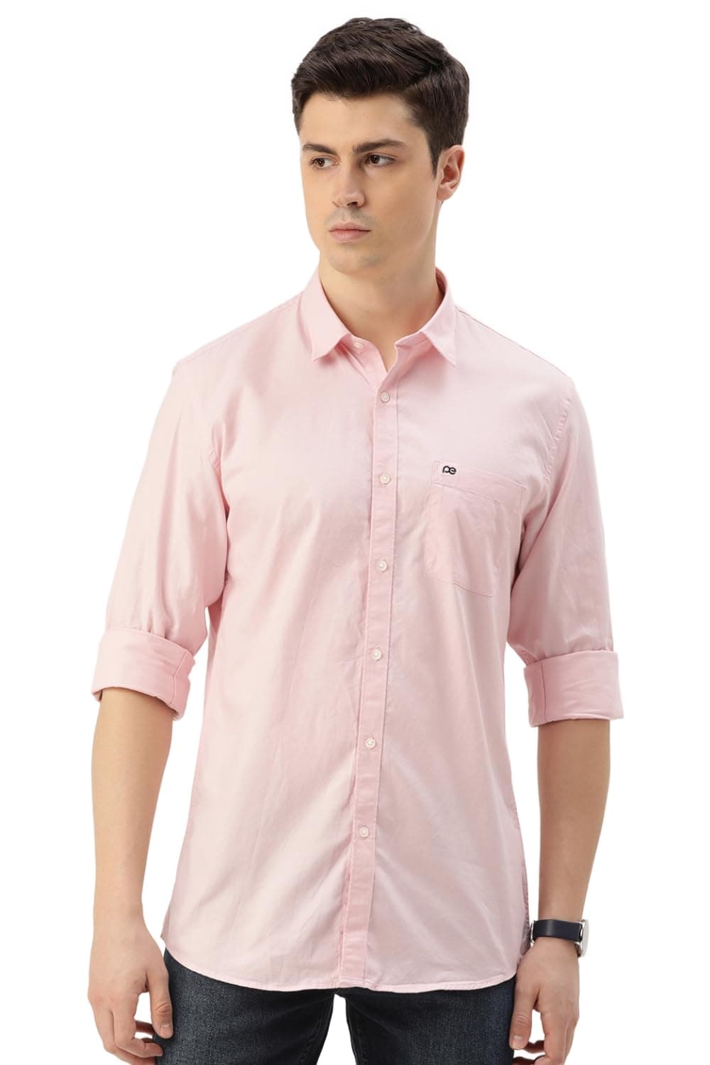 Peter England Men's Classic Slim Fit Full Sleeve Oxford Shirt | 100% Cotton Light Pink