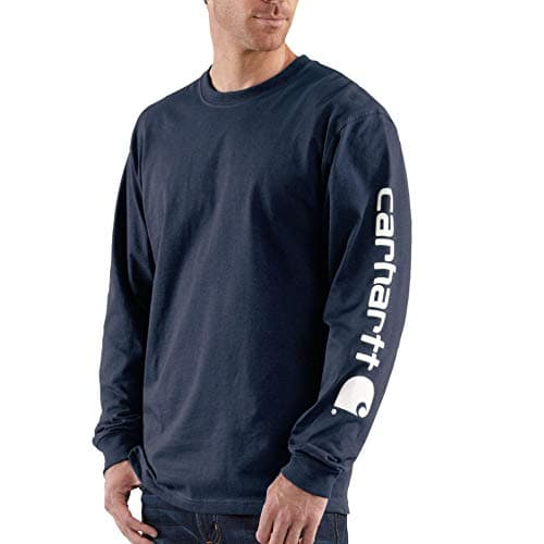 Carhartt Men's Loose Fit Heavyweight Long-Sleeve Logo Sleeve Graphic T-Shirt, Navy, X-Large Tall