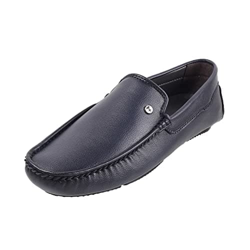 Mochi Men's Blue Leather Loafers | Flat Slip-On Casual Footwear | Lightweight | Burnished Design | Casual, Fashion, Office/Business, Professional, Comfortable, Stylish Contemporary Wear | UK 9
