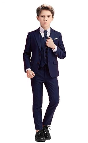 Boys Suit Navy Slim Fit Suits for Kids Formal Outfit Boy Tuxedo with Blazer Vest Pants Shirt and Tie Size 8
