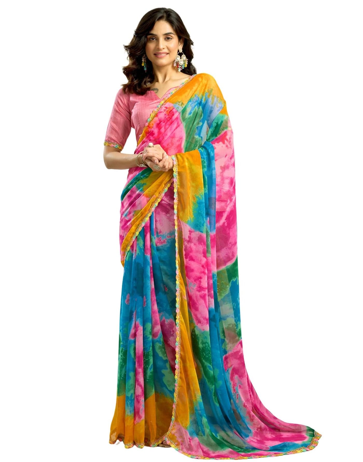 SIRIL Women's Georgette Printed Saree with Unstitched Blouse Piece (4560S112_Multicolor)