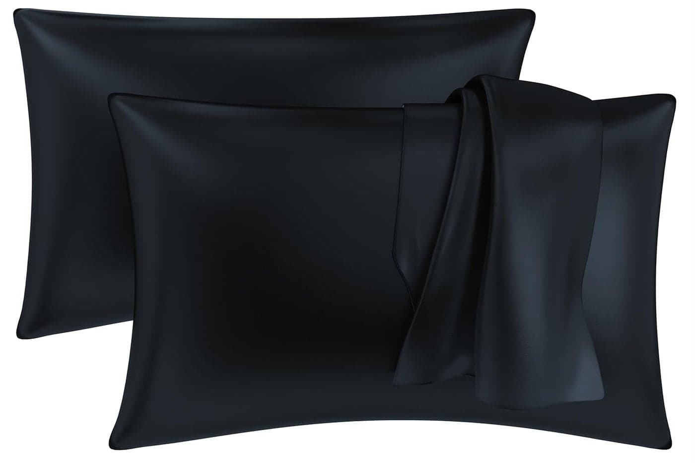 MY ARMOR Satin Pillow Covers for Hair | Anti-Frizz & Anti-Wrinkle Silk Pillow Cover for Hair & Skin | Gentle Cooling Fabric, 18x28 Inches | Zipper Closure | Pack of 2, Black