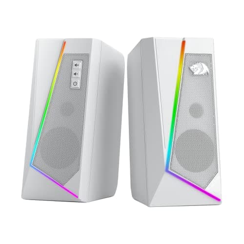 Redragon GS520 RGB Desktop Speakers 20 Channel PC Computer Stereo Speaker with 6 Colorful LED Modes Enhanced Sound and EasyAccess Volume Control USB Powered w 35mm Cable White