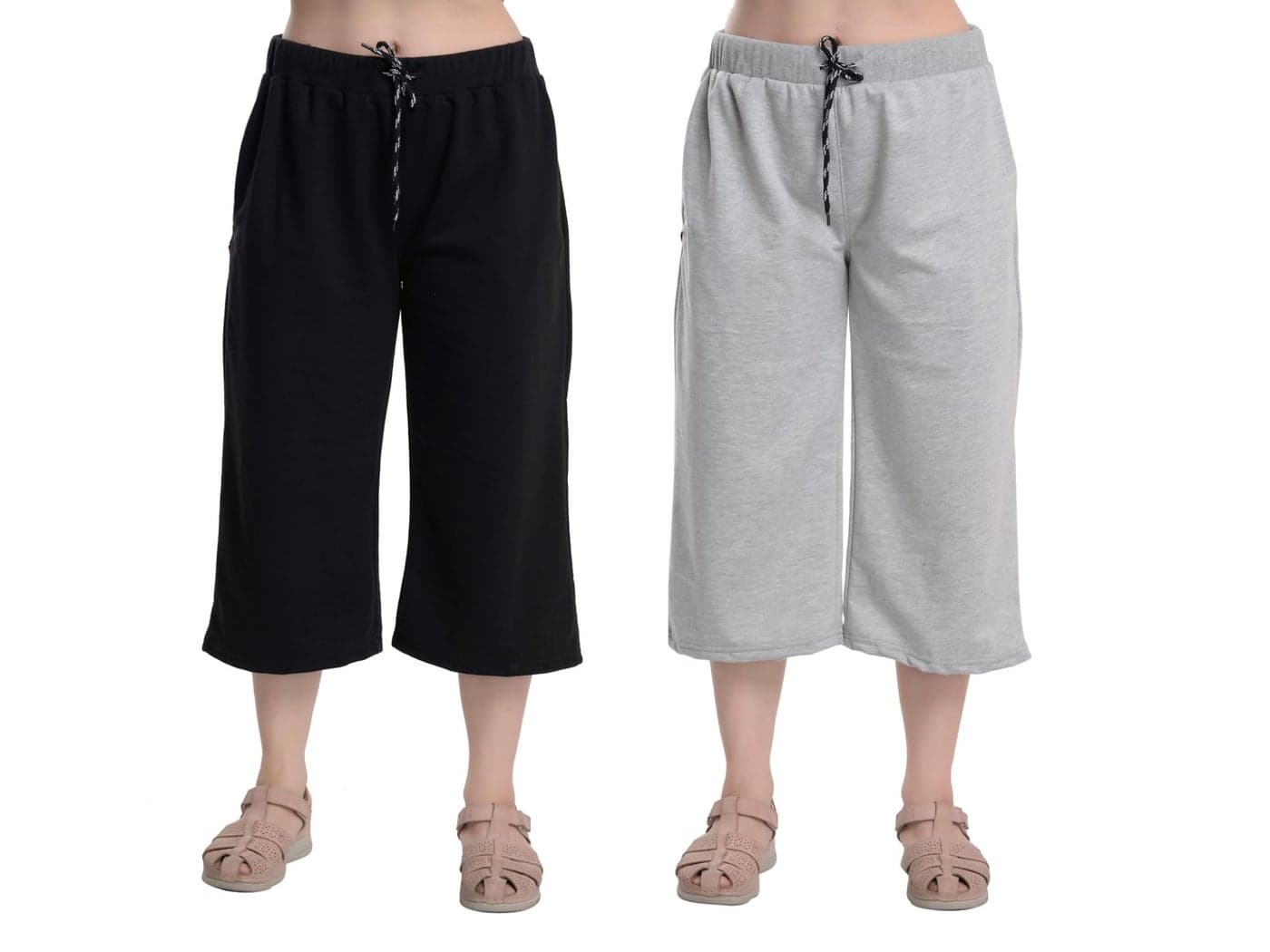 Imsa Moda Women's Cotton Plain Capri Pants, Loose Yoga Pants, Nightwear for Women