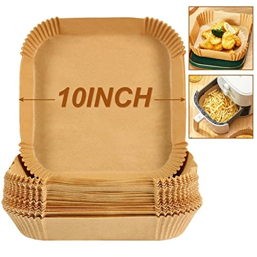 BYKITCHEN Large Air Fryer Liners 10 Inch Square Air Fryer Liners XL Air Fryer Parchment Paper Compatible with Corsori Power XL Gourmia Air Fryer and More Set of 50