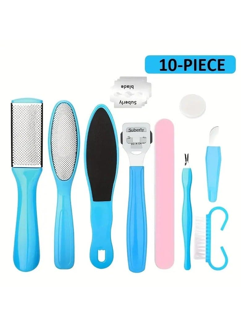 Pedicure Kit Foot File Set Professional Manicure Nail Foot Spa Care Tools Double Sided Files Scraper Rasp - Blue