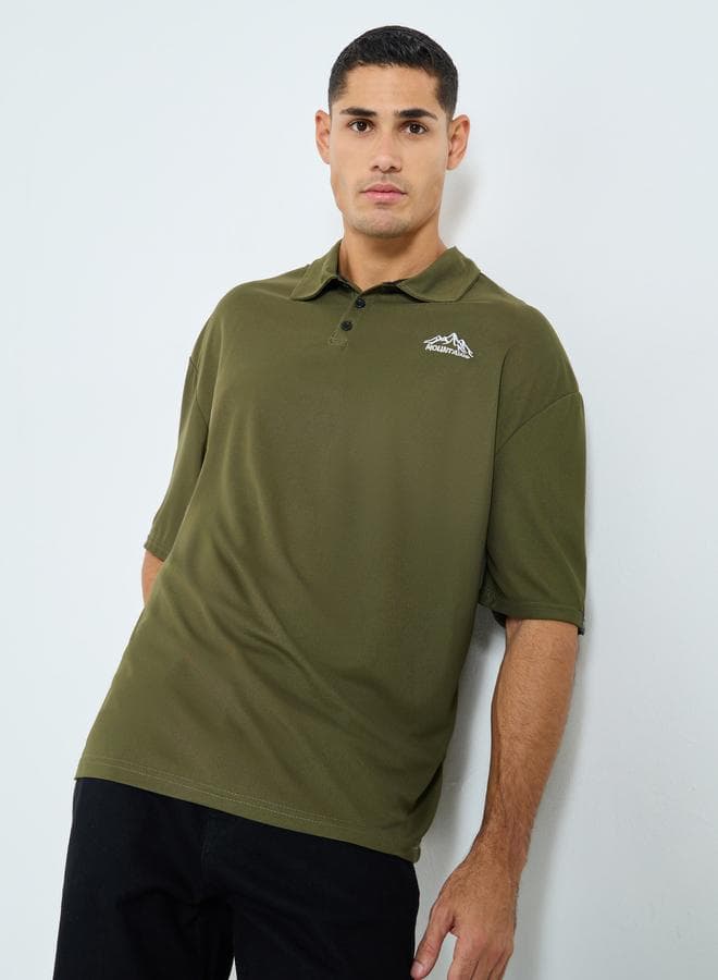 Styli Olive Embroidered Oversized Polo Shirt