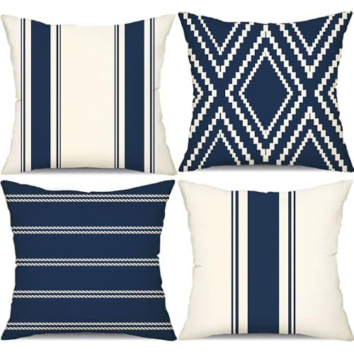 DFXSZ Outdoor Pillow Covers 18x18 Inch Set of 4 Navy Blue Waterproof Modern Geometry Throw Pillows Outdoor Summer Waterproof Decor for Patio Funiture Garden Polyester Cushion Covers 013N18