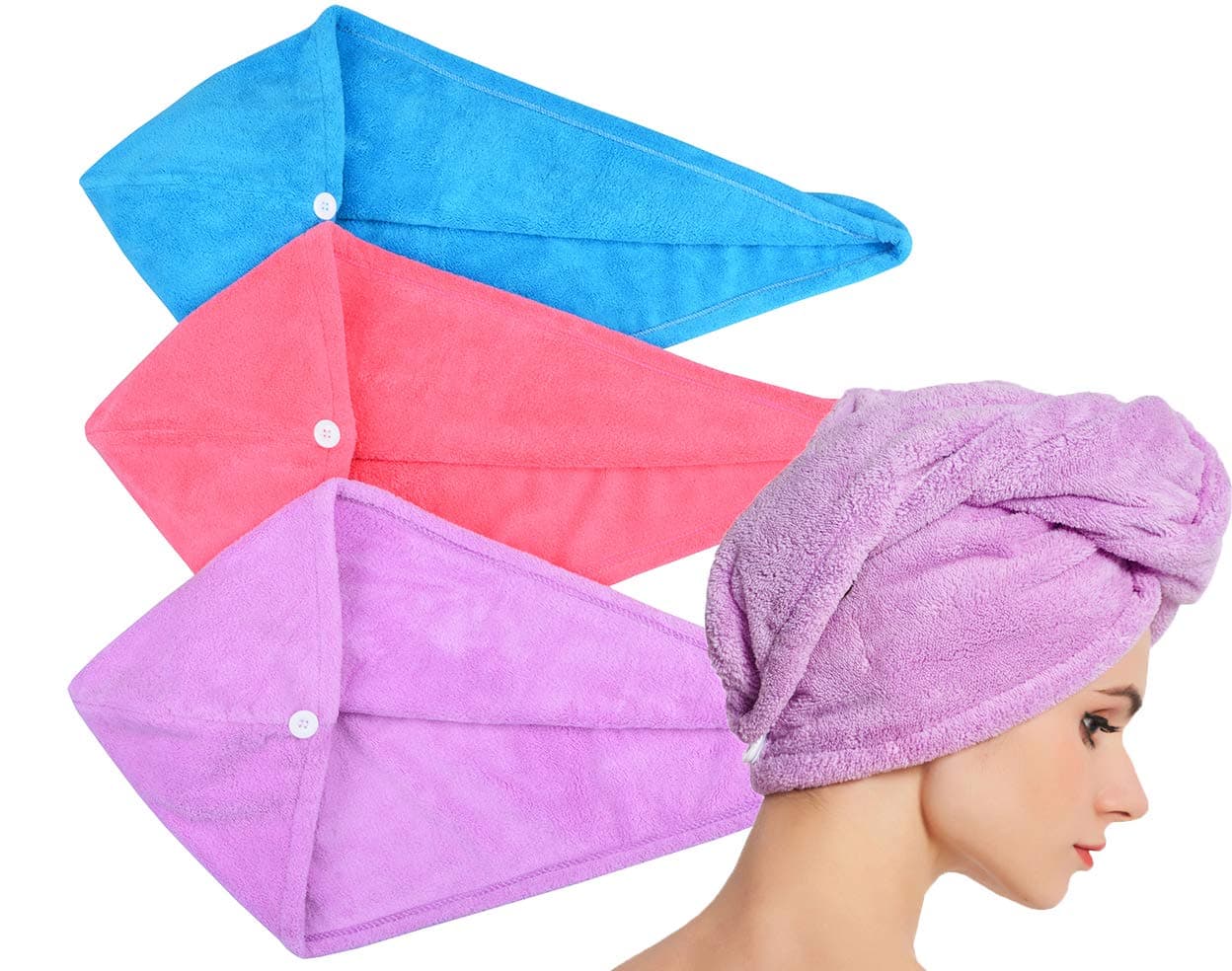 Hair Towel Twist Womens Soft Shower Towels for Hair Turban Wrap Drying Head Towels Great Gift for Women BluePurpleRose Red 3Pack