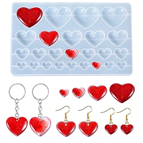 Weenkeey Heart Shape Resin Mold Heart Keychain Charms Silicone Mold Heart Jewelry Casting Mold Love Heart Epoxy Mold for DIY Craft Pendant Necklace 4 Sizes