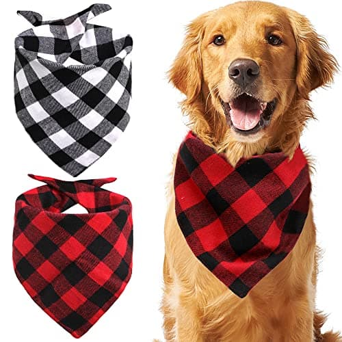 2 Pack Dog Bandana Christmas Pet Triangle Classic Plaid Scarves Thanksgiving Dog Scarfs for Small Medium Large Dogs Adjustable Dogs Bibs Scarfs for Girl and Boy(Large, Black Grid and Red Grid)