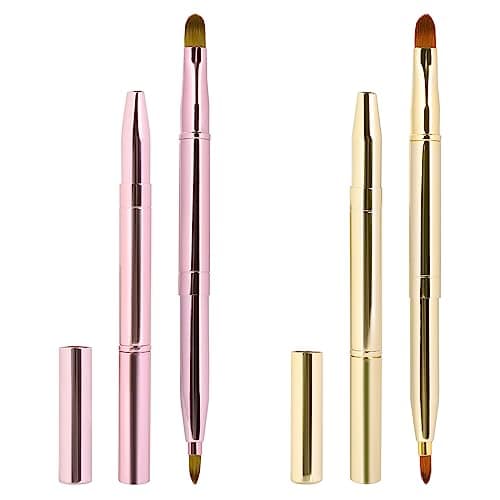 2 Pack Retractable Lip Brush for Lipstick Lip Gloss DoubleEnded Lip Makeup Brushes with Cap Lipstick Brush Applicator Travel