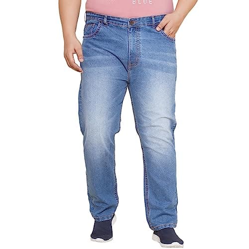 JOHN PRIDE Plus Size Men's Stretchable Mid-Rise Comfort Fit Clean Look Blue Cotton Jeans for Men